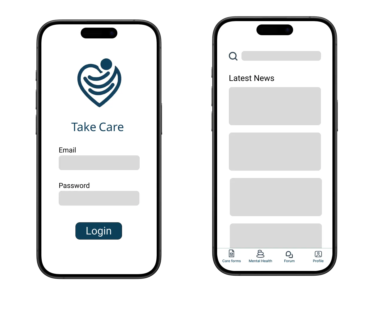 Take care app mockups